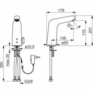 Hansa Waschtischbatterie Hansamedipro 0568 2129 Netzbetrieb, Verchromt, 05682129 6